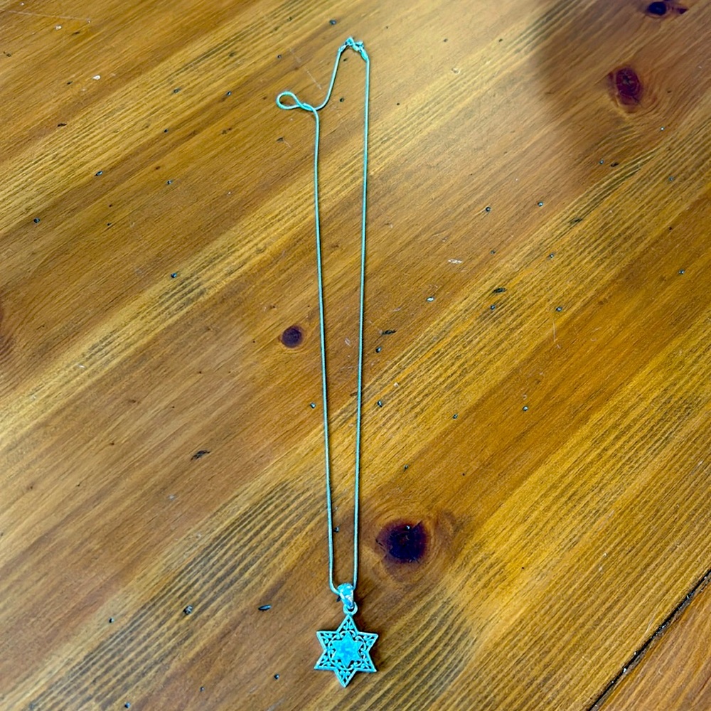 Sterling silver and blue opal star of david necklace